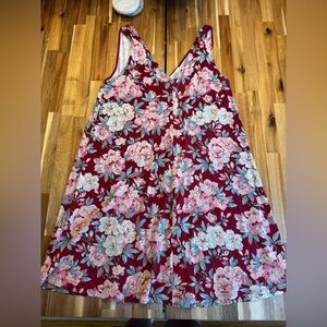 LOFT Floral Red and Pink Top - V front and back